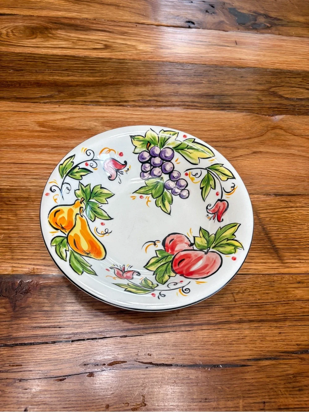Hand-Painted Fruit Ceramic Dinner Plate - White with Multicolor Fruit Motif